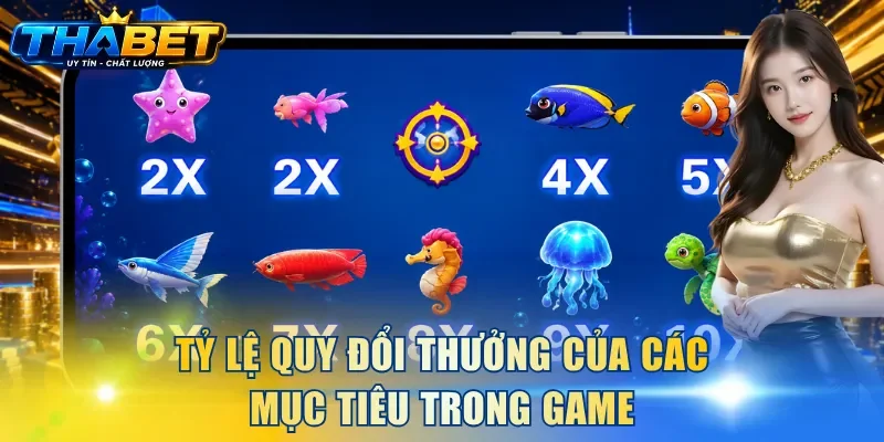 Bắt Cá Kịch Tính THABET - Trải Nghiệm Săn Thưởng Cuốn Hút 3 Tỷ lệ quy đổi thưởng của các mục tiêu trong game